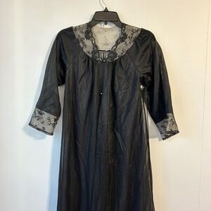 Vintage Women Small P Shadow Line, Black Lace, Victorian Style See-Through Robe